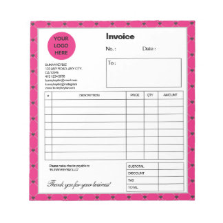 Hot Pink Black Plaid Company Business Invoice Notepad