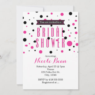 Hot Pink & Black Polka Dot BRIDAL SHOWER Invitation