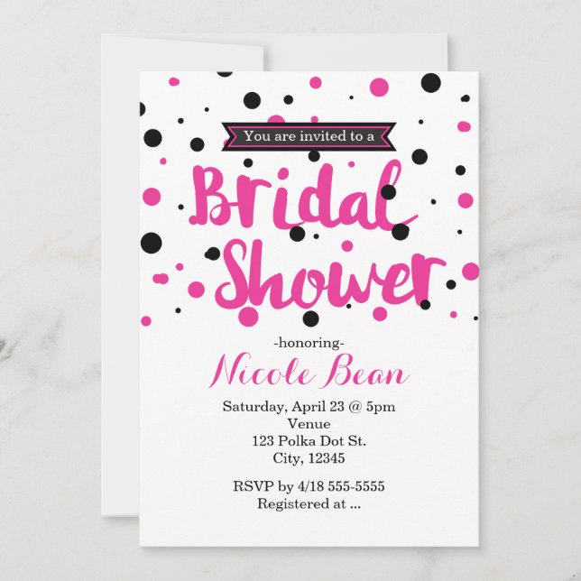 Hot Pink & Black Polka Dot BRIDAL SHOWER Invitation (Front)