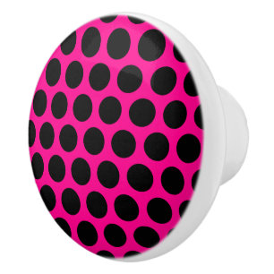 Hot Pink Black Polka Dot Ceramic Knob
