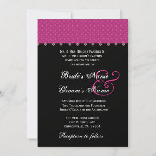 Hot Pink Black Polka Dot Wedding Premium Metallic Invitation