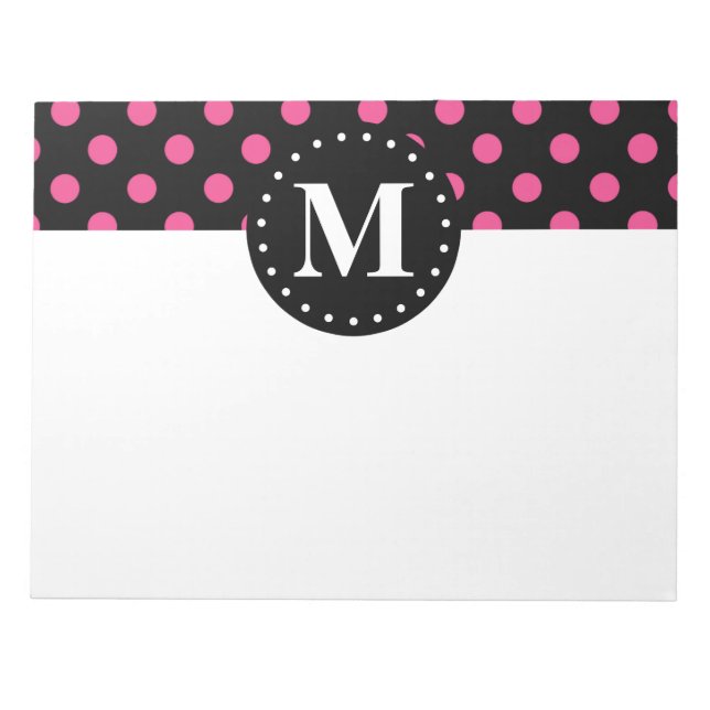 Hot Pink Black Polka Dots Monogram Notepad (Front)