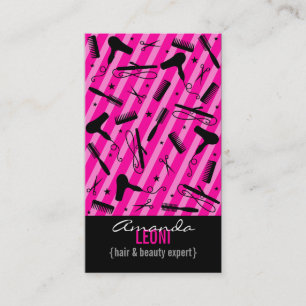 Hot Pink & Black Salon Tools Vertical Business Card
