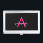Hot Pink Black Script Girly Monogram Name Business Card Holder<br><div class="desc">Black and Hot Pink Simple Script Monogram Name Business Card Holder. This makes the perfect sweet 16 birthday,  wedding,  bridal shower,  anniversary,  baby shower or bachelorette party gift for someone that loves glam luxury and chic styles.</div>
