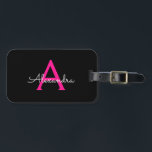 Hot Pink Black Script Girly Monogram Name Luggage Tag<br><div class="desc">Black and Hot Pink Monogram Add your own Name Script Luggage Bag Tag The bag tag makes the perfect sweet 16 birthday,  wedding,  bridal shower,  baby shower or bachelorette party gift for someone decorating her room in style.</div>