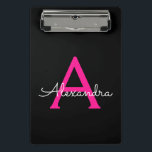 Hot Pink Black Script Girly Monogram Name Mini Clipboard<br><div class="desc">Black and Hot Pink Name Planning Clipboard. This makes the perfect sweet 16 birthday,  wedding,  bridal shower,  anniversary,  baby shower or bachelorette party gift for someone that loves glam luxury and chic styles.</div>