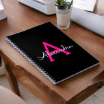 Hot Pink Black Script Girly Monogram Name Notebook<br><div class="desc">Black and Hot Pink Simple Script Monogram Name Spiral Notebook Planner. This makes the perfect sweet 16 birthday,  wedding,  bridal shower,  anniversary,  baby shower or bachelorette party gift for someone that loves glam luxury and chic styles.</div>