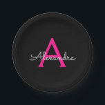 Hot Pink Black Script Girly Monogram Name Paper Plate<br><div class="desc">Hot Pink and Black Monogram Add Your Own Name Script Party Plates. This makes the perfect sweet 16 birthday,  wedding,  bridal shower,  anniversary,  baby shower or bachelorette party gift for someone that loves glam luxury and chic styles.</div>