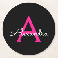 Hot Pink Black Script Girly Monogram Name