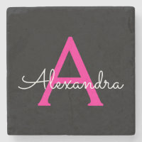 Hot Pink Black Script Girly Monogram Name