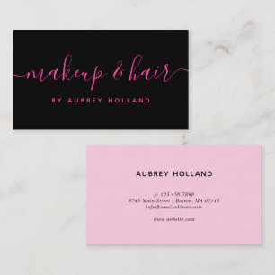 Hot Pink & Black Script Makeup Hair Business Card