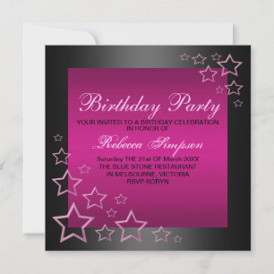 Hot Pink & Black Star Birthday Invitation