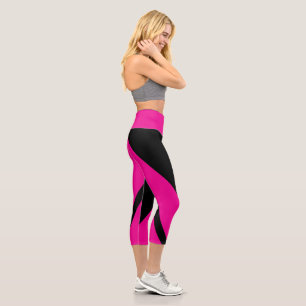 Hot Pink Black Stripe Capri Leggings