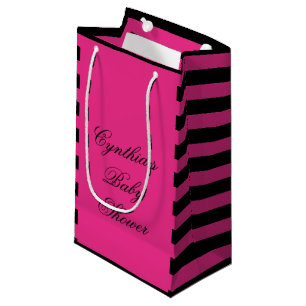 Hot Pink & Black Stripes Baby Shower Favour Bags