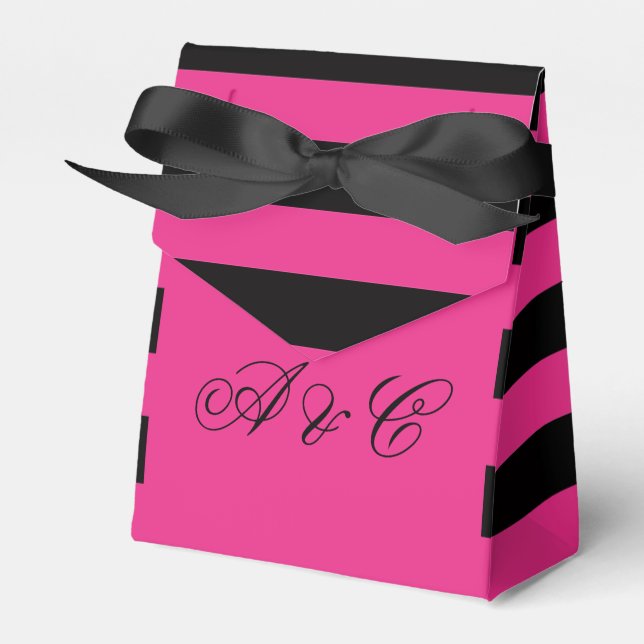 Hot Pink & Black Stripes Party Favour Bags Favour Box (Front Side)