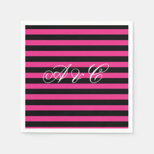 Hot Pink & Black Stripes Party Napkins