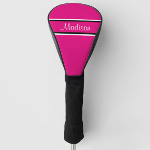Hot Pink Black Stripes Script Name Monogram Golf Head Cover