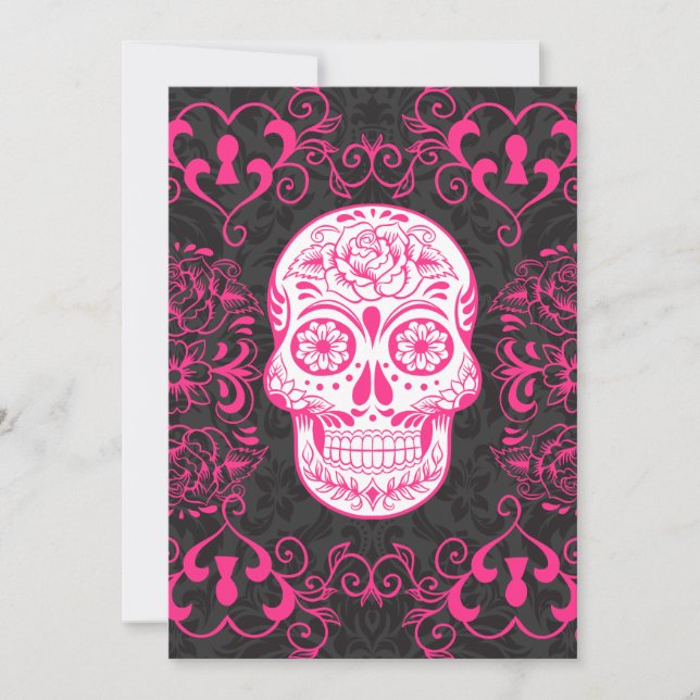 Hot Pink Black Sugar Skull Roses Gothic Grunge (Front)