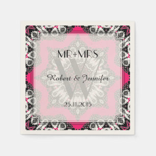 Hot Pink & Black Tribal Deco Paper Napkins
