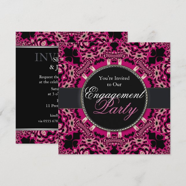 Hot Pink Black Tribal Engagement Invitations (Front/Back)