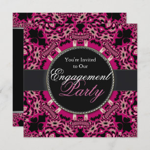 Hot Pink Black Tribal Engagement Invitations