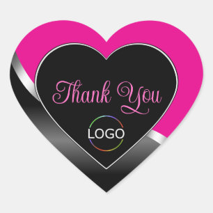 Hot Pink Black Wavy Silver and Logo Cute Thank You Heart Sticker