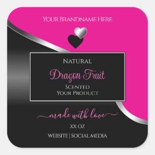 Hot Pink Black Wavy Silver Hearts Product Labels