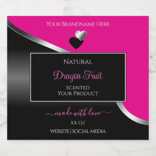 Hot Pink Black Wavy Silver Hearts Product Labels