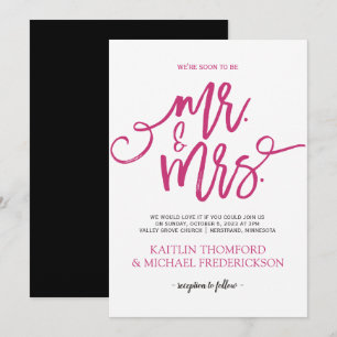 Hot Pink & Black Wedding Invitations Brush Script