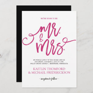 Hot Pink & Black Wedding Invitations  Brush Script