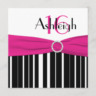Hot Pink, Black, White 16th Birthday Invitation
