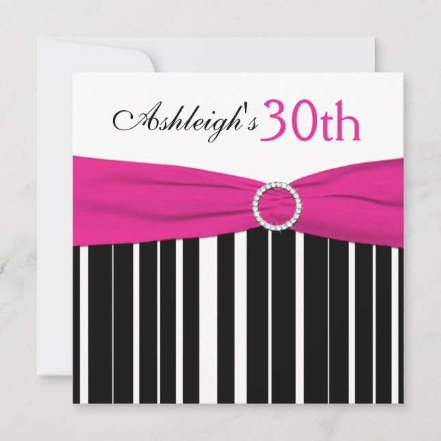 Hot Pink, Black, White 30th Birthday Invitation (Front)
