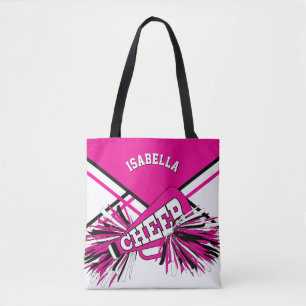 Hot Pink, Black & White Cheerleader Design Tote Bag