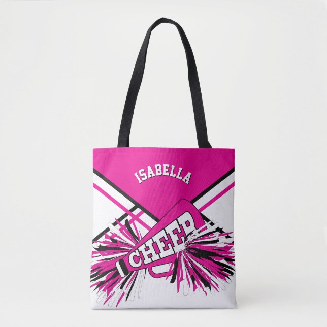 Hot Pink, Black & White Cheerleader Design Tote Bag (Front)