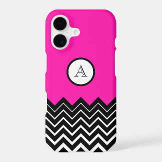 Hot Pink Black White Chevron Zigzag Monogram