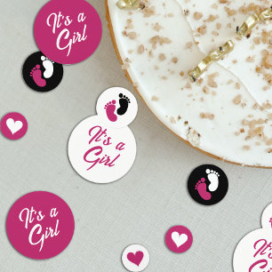 Hot Pink Black & White It's a Girl Baby Shower Confetti