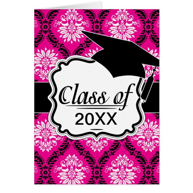 hot pink black white ornate damask (Front)
