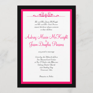 Hot Pink Black White Scroll Top Wedding Invitation