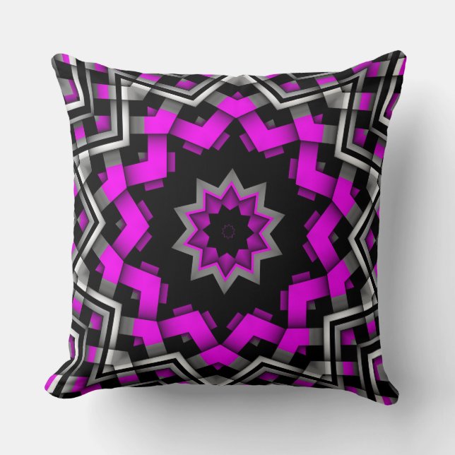 Hot Pink Black White Star Graphic Patterns Pillow (Front)