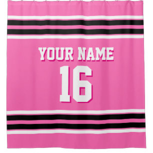 Hot Pink Black White Stripes Sports Jersey Shower Curtain