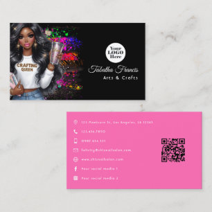 Hot-Pink Black Woman Crafting Queen Design Business Card