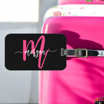 Hot Pink Black World Traveller Monogram Name Luggage Tag<br><div class="desc">Travel in style with our Hot Pink World Traveller Monogram Name Luggage Tag! Featuring a vibrant hot pink design and a world map background, this tag is personalised with your name and monogram in a chic font. Perfect for identifying your luggage quickly and easily, it combines fashion with function. Made...</div>