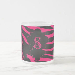 Hot Pink Black Zebra Frosted Glass Coffee Mug Cup
