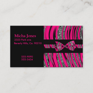 Hot Pink & Black Zebra Glitter Stripes Business Card