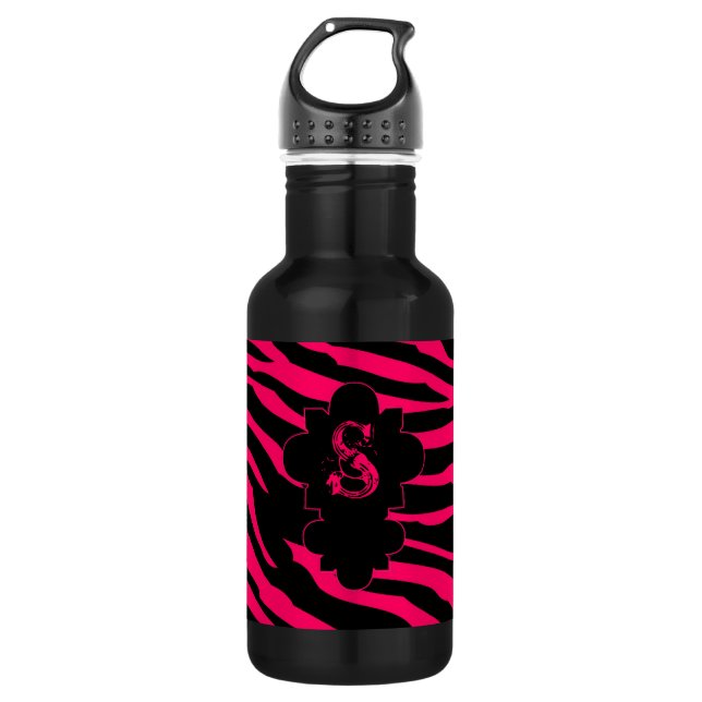 Hot Pink Black Zebra Print 32. oz. 532 Ml Water Bottle (Front)