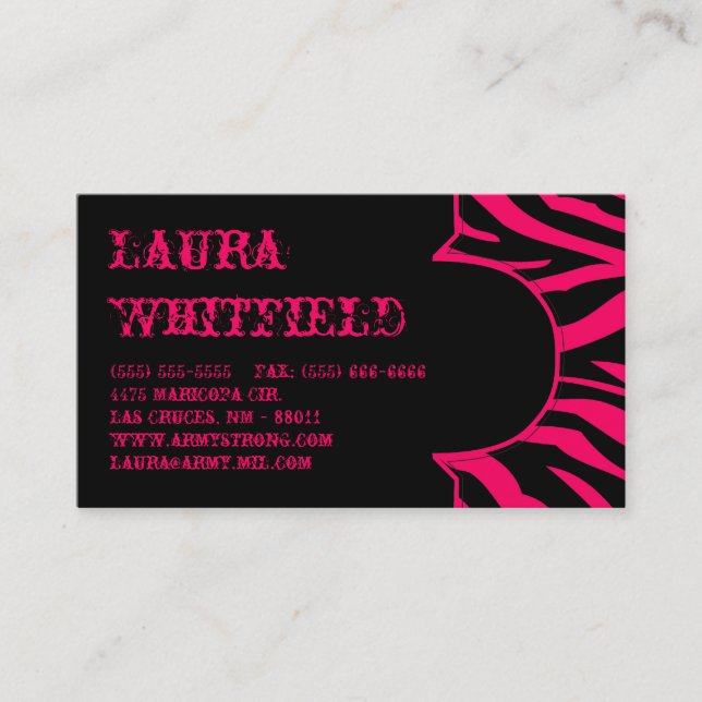 Hot Pink Black Zebra Print Animal Business Card (Front)