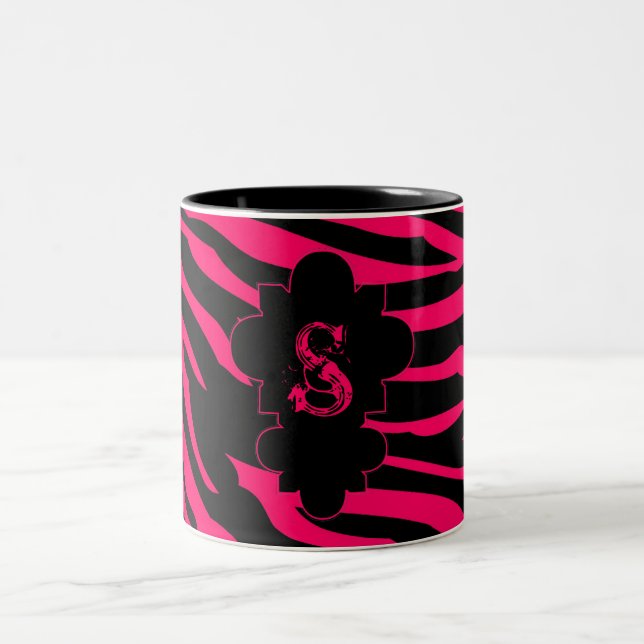 Hot Pink Black Zebra Print Animal Coffee Mug Cup (Center)