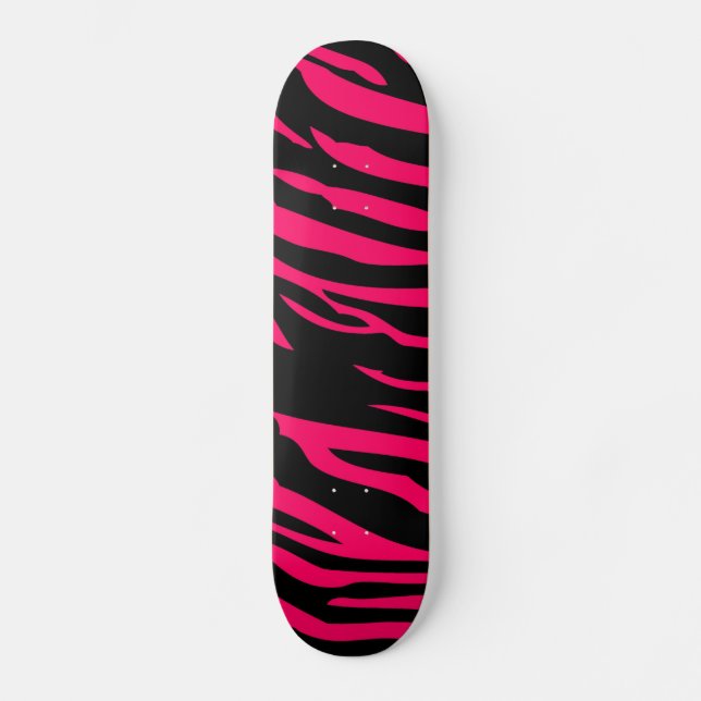 Hot Pink Black Zebra Print Animal Comp Skateboard (Front)