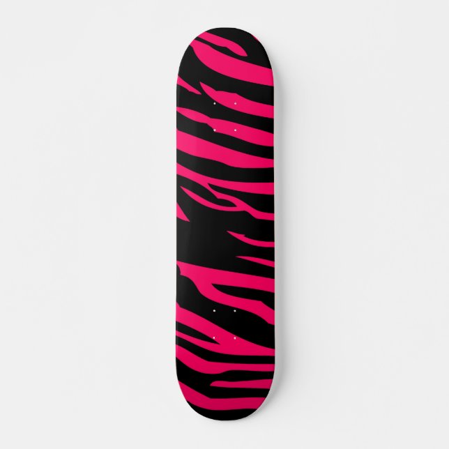 Hot Pink Black Zebra Print Animal Mini Skateboard (Front)