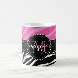 Hot Pink & Black Zebra Print Monogram girly Coffee Mug
